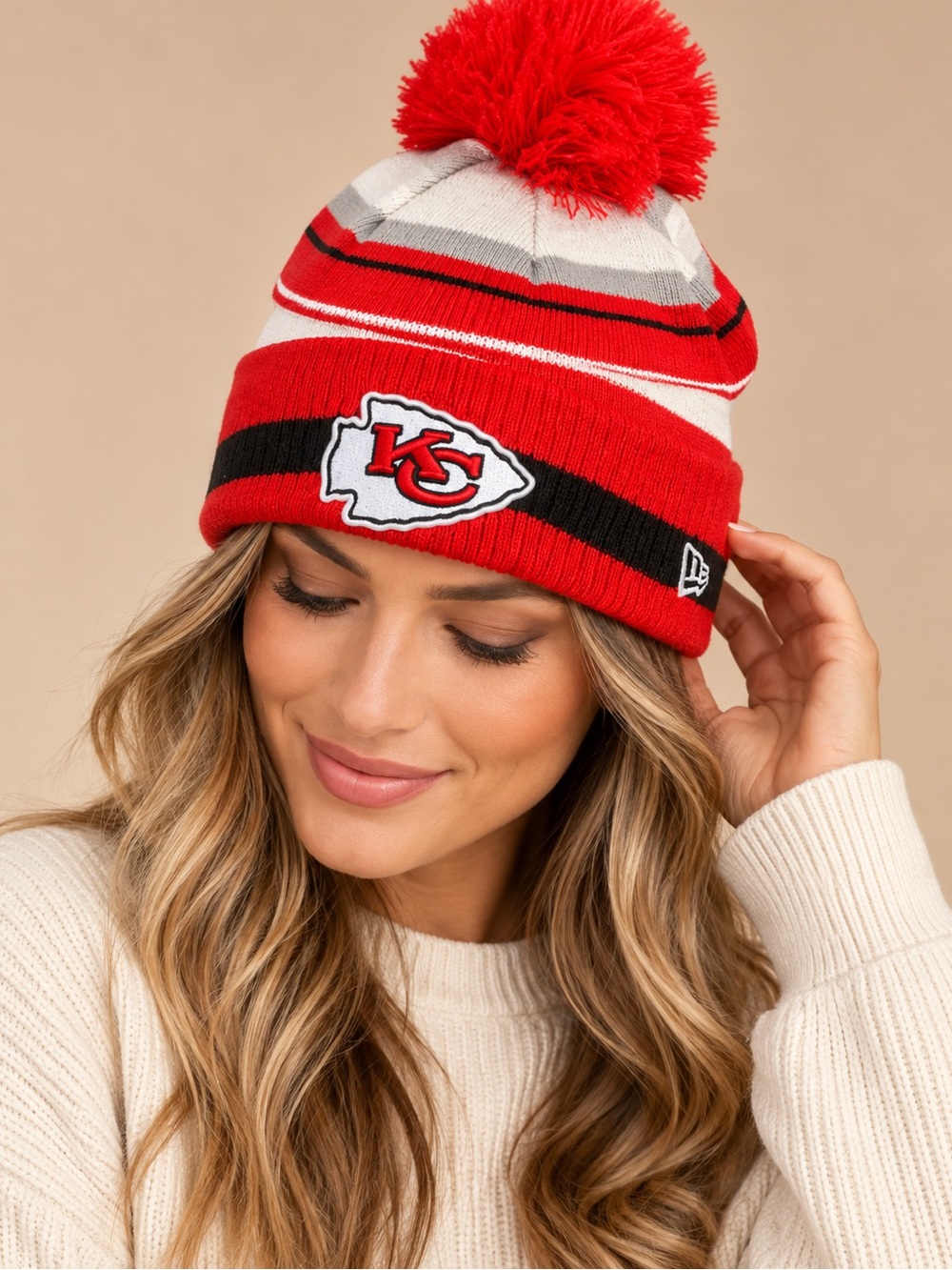 New Era Kids Kansas City Chiefs Red, White & Black Pom Beanie
